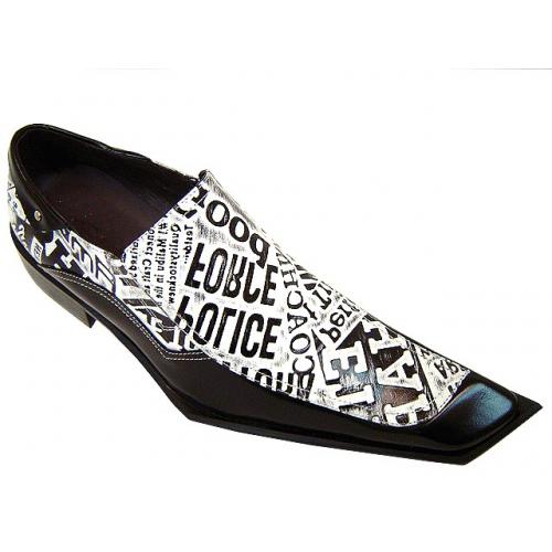 Zota Black/White Newspaper design Diagonal Toe Shoes 838-5